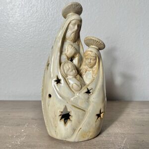 Nativity Tealight‎ Luminary Candle Holder Christmas Holy Family Ceramic 7.25"